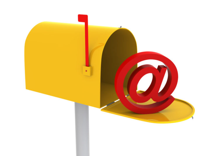 Yellow mailbox with e-mail logo inside. Digitally Generated Image