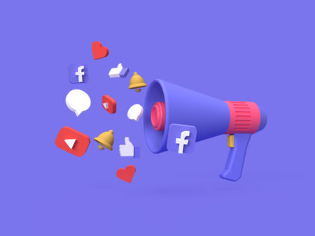 3d концепция цифровой маркетинговой кампании в социальных сетях с синим фоном